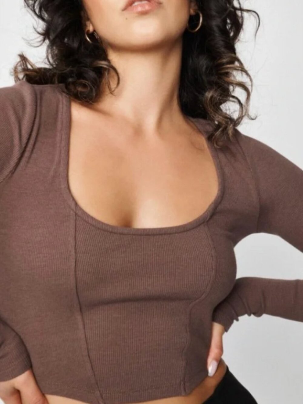 Garage Brown Corset Long Sleeve Top